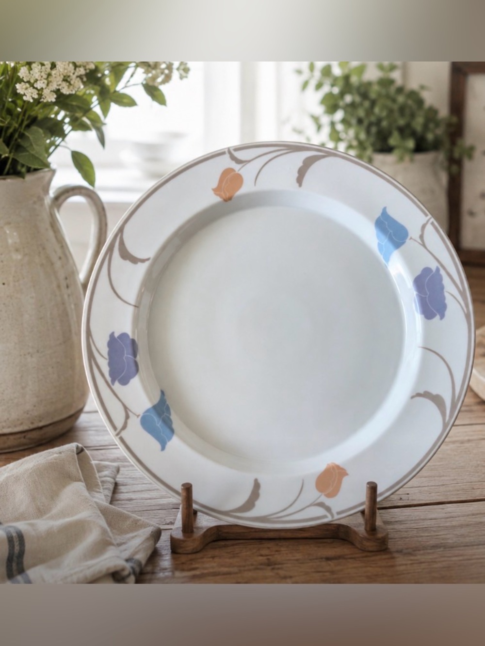Dansk Tivoli Belles Fleurs Taupe floral pattern Serving Plate 1980’s VTG 13.5 in